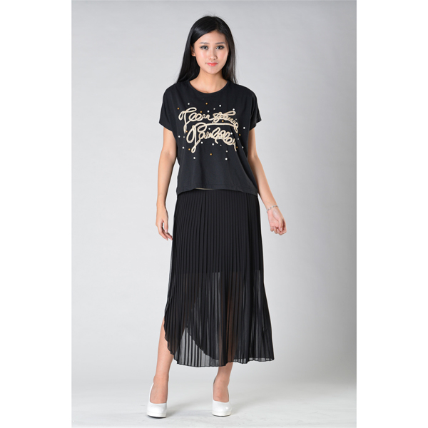 SY014針織車花訂珠短袖可脫半裙正面效果 SY014針織車花訂珠短袖可脫半裙正面效果