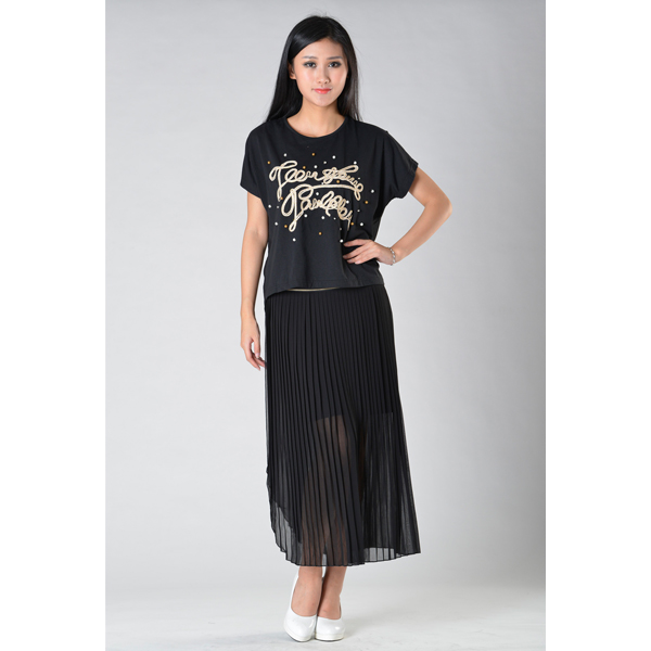 SY014針織車花訂珠短袖可脫半裙正面效果 SY014針織車花訂珠短袖可脫半裙正面效果